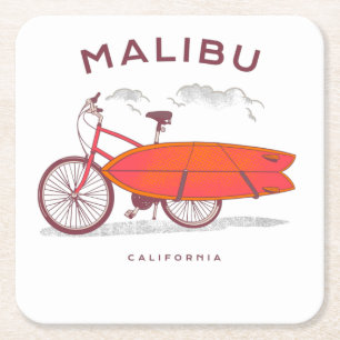 Dessous-de-verre Carré En Papier Malibu Californie Vintage Plage SurfSurf