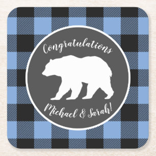 Dessous-de-verre Carré En Papier Mama Bear Baby shower Woodland Lodge Boy Blue
