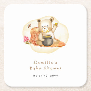 Dessous-de-verre Carré En Papier Mama To Bee Teddy Bear Honeycomb Baby shower