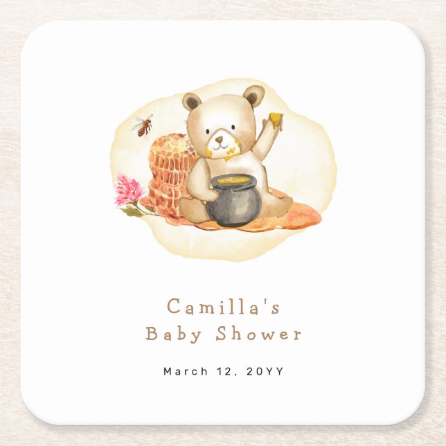 Dessous-de-verre Carré En Papier Mama To Bee Teddy Bear Honeycomb Baby shower (Devant)