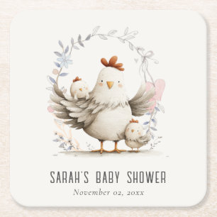 Dessous-de-verre Carré En Papier Maman de la ferme mignonne et bébé poussin floral
