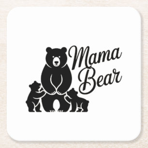 Dessous-de-verre Carré En Papier Maman Ours avec ses petits Famille d'ours mignonne