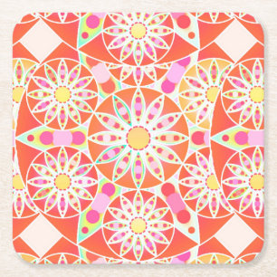 Dessous-de-verre Carré En Papier Mandala motif, corail rouge, rose, or