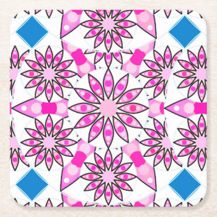 Dessous-de-verre Carré En Papier Mandala motif, rose chaud, noir et blanc