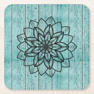 Dessous-de-verre Carré En Papier Mandala sur bois bleu