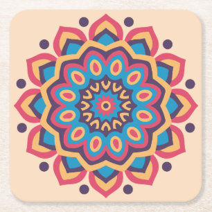 Dessous-de-verre Carré En Papier Mandala vibrant en couleur Hexcolor