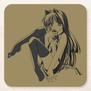 Dessous-de-verre Carré En Papier Manga, Neko Catgirl Furry Kawaii Loli