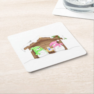 Dessous-de-verre Carré En Papier Manger de Noël bonhomme de neige mignon
