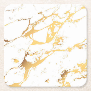 Dessous-de-verre Carré En Papier Marbre blanc D'Or Acrylique Peinture De L'Art Abst