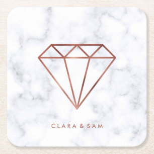Dessous-de-verre Carré En Papier marbre rose de blanc de diamant d'or de faux clair