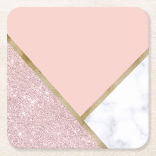 Dessous-de-verre Carré En Papier Marbre rose géométrique élégant de blanc de