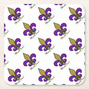 Dessous-de-verre Carré En Papier Mardi Gras Coloré Fleur De Lis