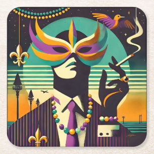 Dessous-de-verre Carré En Papier Mardi Gras M. la Mort L'Homme qui fume