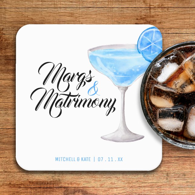 Dessous-de-verre Carré En Papier Margs & Matrimony Blue Bridal Shower (Margs & Matrimony Blue Bridal Shower Square Paper Coaster
)