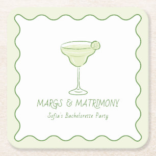Dessous-de-verre Carré En Papier "Margs & Matrimony" Fête de Fiançailles Moderne au