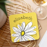Dessous-de-verre Carré En Papier Marguerite lunaire jaune et blanc avec texte perso<br><div class="desc">Un morceau d'art zen et fantaisiste,  hipster. Vous pouvez ajouter un nom,  un monogramme ou un autre texte personnalisé. Si vous avez besoin de déplacer l'art autour,  cliquez sur le bouton personnaliser pour apporter des modifications.</div>