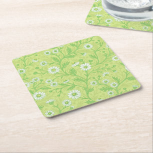 Dessous-de-verre Carré En Papier Marguerites en blanc et vert sur fond vert miel