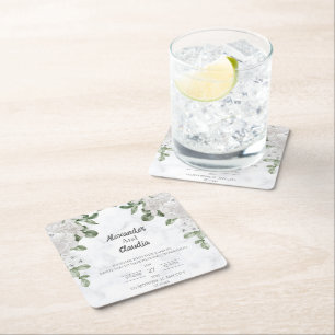 Dessous-de-verre Carré En Papier Mariage à fleurs vert Elgant