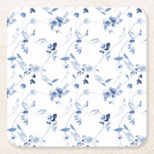 Dessous-de-verre Carré En Papier Mariage à motif floral aquarelle bleu poussiéreux