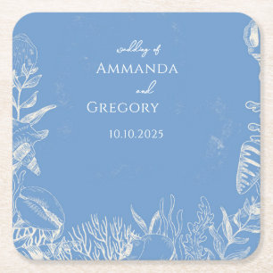 Dessous-de-verre Carré En Papier Mariage à thème Blue Toile Ocean