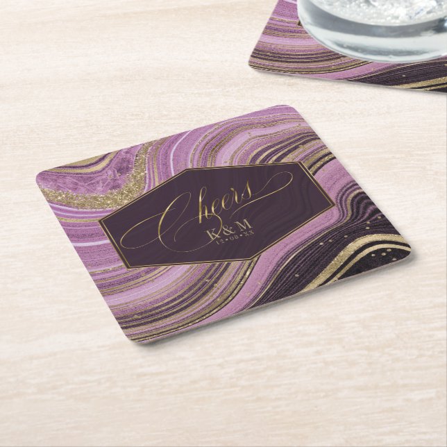 Dessous-de-verre Carré En Papier Mariage Agate Abstrait Cheers V1 Mauve ID827 (Incliné)