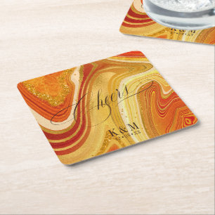 Dessous-de-verre Carré En Papier Mariage Agate Abstrait Cheers V2 Hot Orange ID827