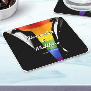 Dessous-de-verre Carré En Papier Mariage arc-en-ciel d'hommes gays modernes élégant