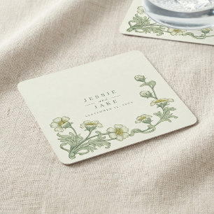 Dessous-de-verre Carré En Papier Mariage art nouveau classique à bordure florale vi