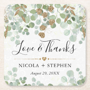 Dessous-de-verre Carré En Papier Mariage au feuillage d'eucalyptus aquarelle