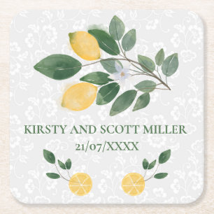 Dessous-de-verre Carré En Papier Mariage aux citrons siciliens à l'aquarelle