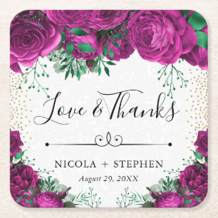 Dessous-de-verre Carré En Papier Mariage aux Roses Glam Rose Pâle Aquarelle