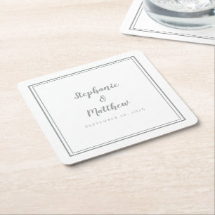 Dessous-de-verre Carré En Papier Mariage blanc gris Simple moderne minimaliste Part