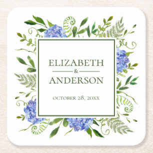 Dessous-de-verre Carré En Papier Mariage Blue Hydrangeas