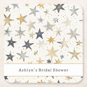 Dessous-de-verre Carré En Papier Mariage Blue Or Argent Étoiles