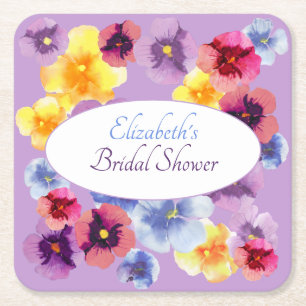 Dessous-de-verre Carré En Papier Mariage Bohème Floral Fête de Fiançailles Violette