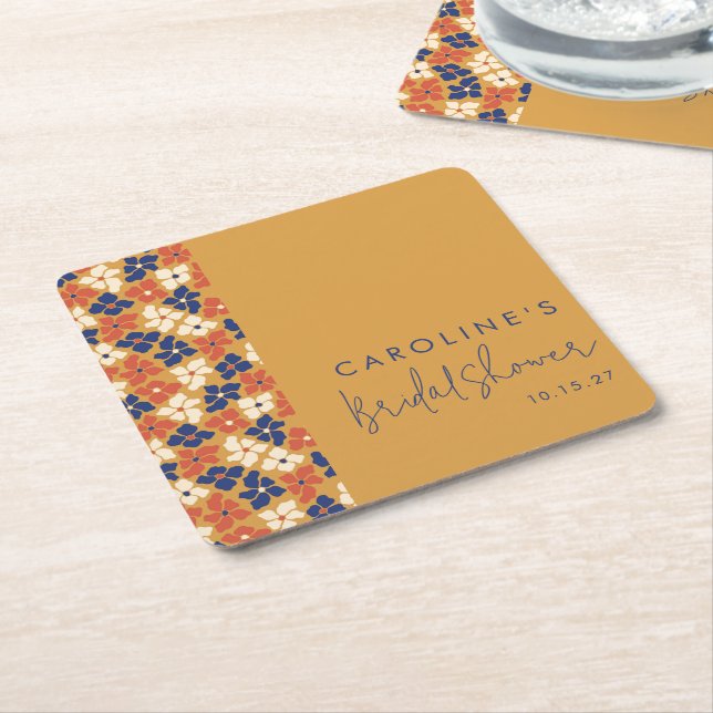 Dessous-de-verre Carré En Papier Mariage Bohème Personnalisé avec Motif Botanique B (Incliné)