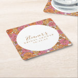 Dessous-de-verre Carré En Papier Mariage bohème personnalisé écriture ocre rose flo<br><div class="desc">Mariage bohème personnalisé écriture ocre orange floral carré papier sous-verre</div>