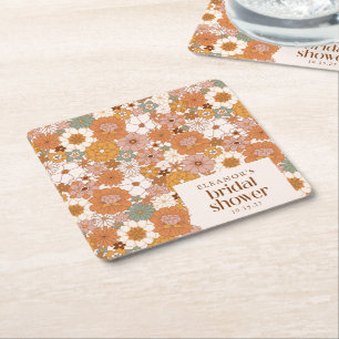 Dessous-de-verre Carré En Papier Mariage Bohème Rétro Personnalisé Fleurs de Terre