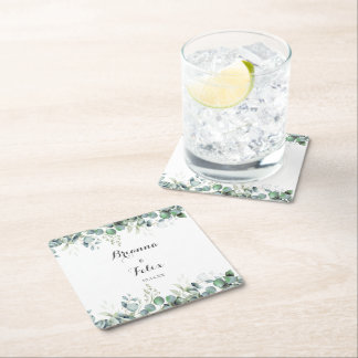 Dessous-de-verre Carré En Papier Mariage Botanique Rustique Eucalyptus Verdure