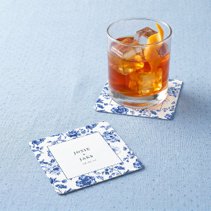 Dessous-de-verre Carré En Papier Mariage carré en chinoiserie bleu poussiéreux