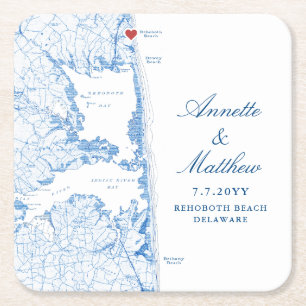Dessous-de-verre Carré En Papier Mariage Carte Rehoboth Beach Delaware