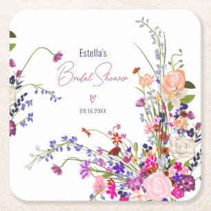 Dessous-de-verre Carré En Papier Mariage champêtre chic moderne avec fleurs sauvage