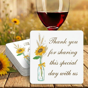 Dessous-de-verre Carré En Papier Mariage champêtre de tournesols Boho Fleurs jaunes