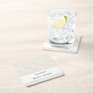 Dessous-de-verre Carré En Papier Mariage Chic Faux Laçage Crème Blanc