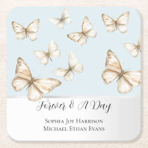 Dessous-de-verre Carré En Papier Mariage Cieux Bleus & Papillons 