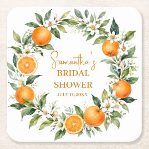 Dessous-de-verre Carré En Papier Mariage Citron Orange Main Squeeze