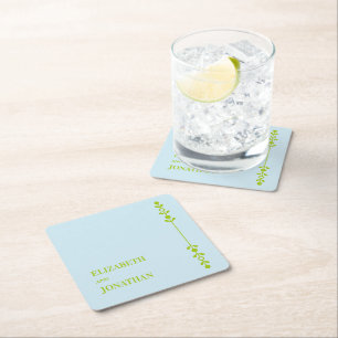 Dessous-de-verre Carré En Papier Mariage Citron Vert et Bleu Côté Mer