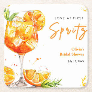 Dessous-de-verre Carré En Papier Mariage Cocktail Orange Amour au Premier Spritz