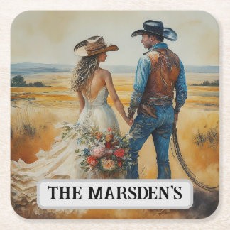 Dessous-de-verre Carré En Papier Mariage Country Western Aquarelle