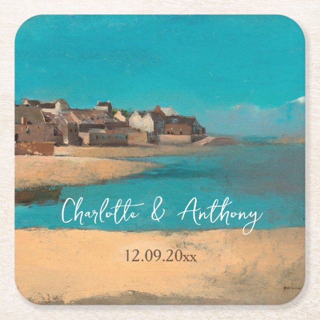 Dessous-de-verre Carré En Papier Mariage Creative Village Sea Sky impressionniste (Devant)